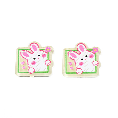 Printed Acrylic Cabochons, Rectangle with Rabbit