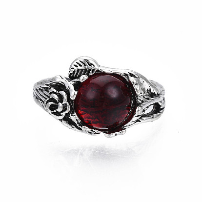 Fleur de vie avec perles demi-rondes manchette ouverte, bague épaisse en alliage pour femme, sans cadmium et sans plomb, argent antique