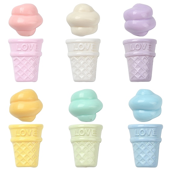 60 шт 2 стили непрозрачные акриловые бусины, имитация еды, рожок мороженого и раковина