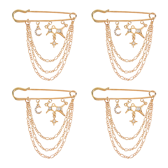 Broche à chaîne en alliage avec strass et lune (pièces), broche à pompon