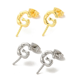 Brass Stud Earrings Findings, Letter G, for Half Drilled Beads
