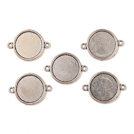 Tibetan Style Alloy Flat Round Cabochon Connector Settings, Cadmium Free & Lead Free, Tray: 18mm, 29x21x2mm, Hole: 2mm, about 416pcs/1000g