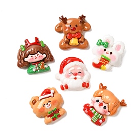 Christmas Series Cute Opaque Resin Decoden Cabochons, Girl/Deer/Rabbit/Bear/Santa Claus