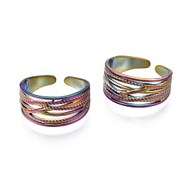 304 Stainless Steel Chunky Wide Cuff Ring, Rainbow Color Open Ring for Women