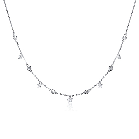 Colliers en argent sterling avec micro pavé de zircones cubiques transparentes, breloques étoiles et rondes, platine