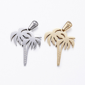 Ion Plating(IP) 304 Stainless Steel Pendants, Coconut Tree