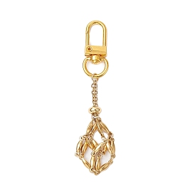 304 Stainless Steel Macrame Chain Pouch Empty Stone Holder Pendant Decoration, with Alloy Swivel Clasps