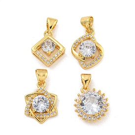 Rack Plating Brass Micro Pave Cubic Zirconia Pendants, Cadmium Free & Lead Free, Long-Lasting Plated, Real 18K Gold Plated