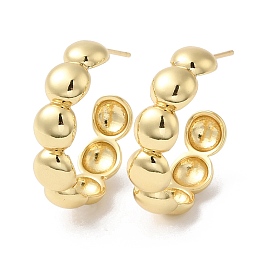 Rack Plating Brass Beaded Round Stud Earrings, Half Hoop Earrings, Long-Lasting Plated, Cadmium Free & Lead Free