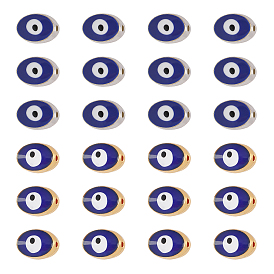 Double-Sided Enamel Alloy Beads, Enamelled Sequins, Cadmium Free & Lead Free, Oval with Evil Eye