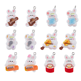 24шт 6 стили музыкальная тема подвески из непрозрачной смолы, с платиновыми тоновыми железными петлями, очарование кролика