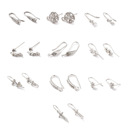 Rack Plating Brass Cubic Zirconia Earring Findings, Mixed Shape
