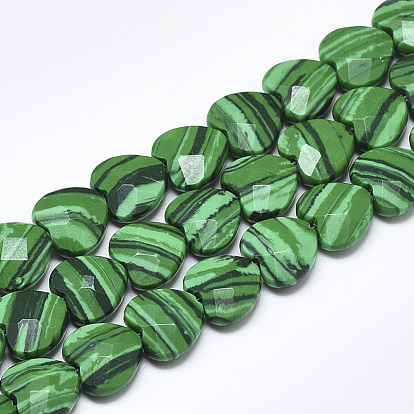 Perles synthétiques malachite brins, facette, cœur