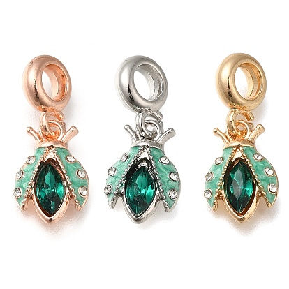 Подвеска из эмалированного сплава с покрытием из сплава в европейском стиле, Подвески в виде божьей коровки с большими отверстиями и изумрудными стразами