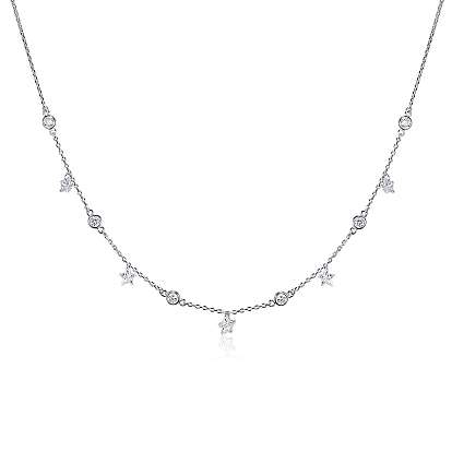 Colliers en argent sterling avec micro pavé de zircones cubiques transparentes, breloques étoiles et rondes, platine