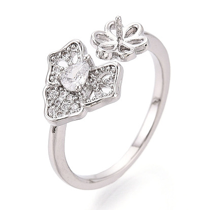 Оправы для колец-манжет из листовой латуни с микропаве из прозрачного кубического циркония, за половину пробурено бисера