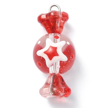 4Pcs 4 Style Glass & Lampwork Pendants, with 304 Stainless Steel Findings, Candy Charms