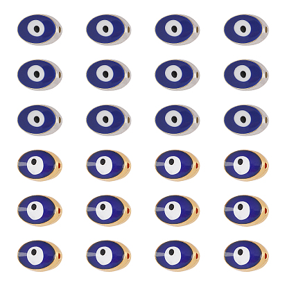 Double-Sided Enamel Alloy Beads, Enamelled Sequins, Cadmium Free & Lead Free, Oval with Evil Eye