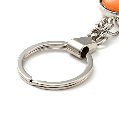 Pride Alloy Keychain, with Iron Ring and Glass, Heart with Rainbow Pattern