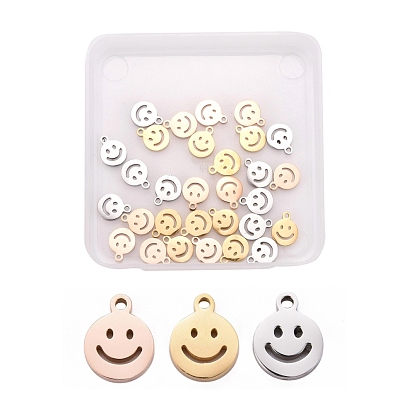 30 pcs 3 colores 304 dijes de acero inoxidable, pulido manual, hueco, plano y redondo con sonrisa