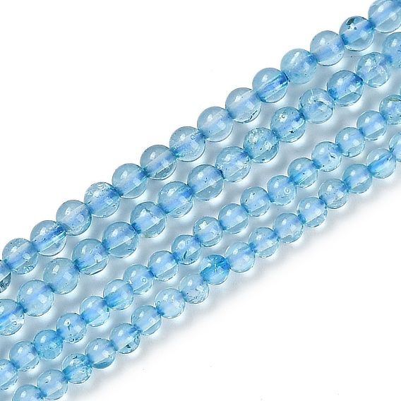 Натуральные бусы из голубого топаза нити, класс АА, круглые, окрашенная и подогревом