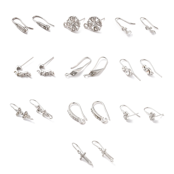 Rack Plating Brass Cubic Zirconia Earring Findings, Mixed Shape