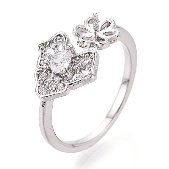 Оправы для колец-манжет из листовой латуни с микропаве из прозрачного кубического циркония, за половину пробурено бисера