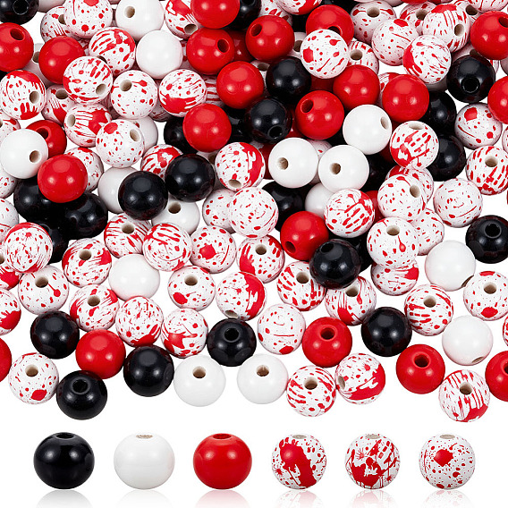 Тема хэллоуина с принтом из натуральных деревянных бусин, круглые, джутовый шнур