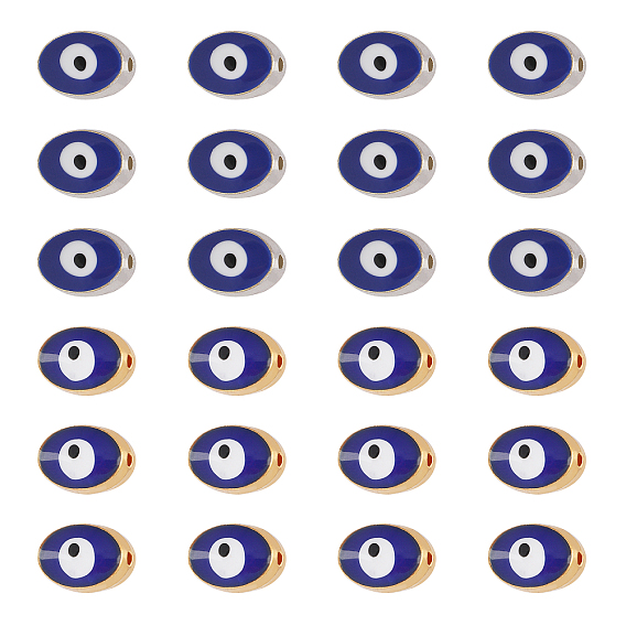 Doppelseitige Emaille-Legierungsperlen, emaillierte Pailletten, cadmiumfrei und bleifrei, Oval mit bösen Blick