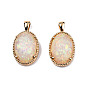 Resin Imitation Opal Pendants, with Light Gold Plated Brass Findings, Oval Charm