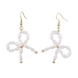 Dyed Natural Shell Beaded Bowknot Dangle Earrings, Brass Jewelry for Women, Real 18K Gold Plated