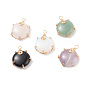 Natural & Synthetic Gemstone Pendants, Twisted with Golden Tone Copper Wire, Flat Round