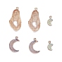 6Pcs 3 Style Druzy Resin Pendants, with Edge Light Gold Plated Iron Loops, Moon & Nuggets