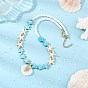 Summer Beach Carved Natural Freshwater Shell and Alloy Shrimp Pendant Starfish Dyed Synthetic Turquoise & Glass Beaded Necklaces for Women, Golden