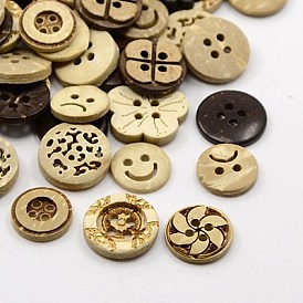 Coconut Buttons, Mixed Shapes, 12x3mm, Hole: 1mm