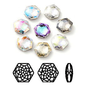 K9 Glass Rhinestone Cabochons, Flat Back & Back Plated, Faceted, Hexagon