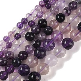 Mèches de perles de fluorite violet naturel, ronde