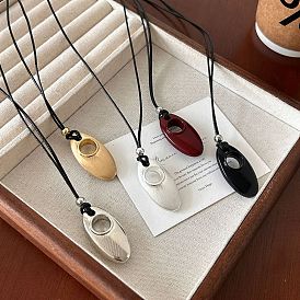 Регулируемый кулон в виде конского глаза из сплава, длинная цепочка на черном вощеном шнуре для женщин.