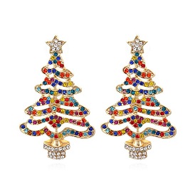 Sparkling Five-pointed Star Christmas Tree Earrings with Colorful Rhinestones - Festive Women's Ear Jewelry