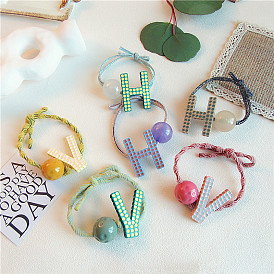 Colorful Alloy Letter Ball Bead Bracelet Hair Tie for Girls