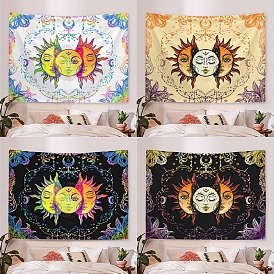 Poliéster sol luna mandala tapiz colgante de pared, tapiz hippie para la decoración de la sala de estar del dormitorio, Rectángulo