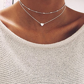 Minimalist Fashion Necklace with Copper Peach Heart Layered Lock Collarbone Necklace