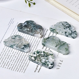 Natural Moss Agate Healing Cloud Figurines, Reiki Energy Stone Display Decorations
