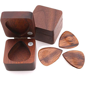 Square Walnut Wood Guitar Pick Box Holder Collector & Triangle Guitar Pick, Guitar Accessories