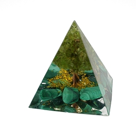 Украшение дисплея смолы пирамиды оргонита, с латунью и натуральной хризолитовой крошкой дерево жизни внутри, для домашнего офиса
