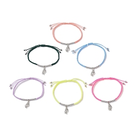 6 pcs 6 couleurs plage d'été bracelets de cordon tressé en nylon réglables, Bracelets empilables à breloques en alliage en forme de coquille de conque pour femmes