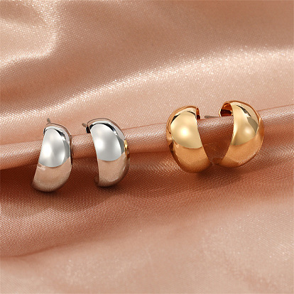 Minimalist Metal C-shaped Earrings for Women, Small and Chic Basic Wide Hoop Earings
