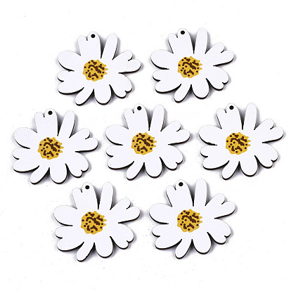Pendentifs en tilleul imprimé, une marguerite