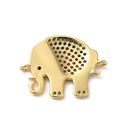 Rack Plating Brass Pave Cubic Zirconia Enamel Connector Charms, Elephant Links, Lead Free & Cadmium Free, Real 18K Gold Plated, Long-Lasting Plated