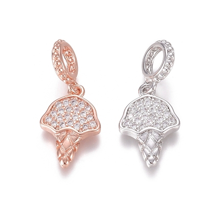 Brass Micro Pave Clear Cubic Zirconia European Dangle Charms, Large Hole Pendants, Ice Cream